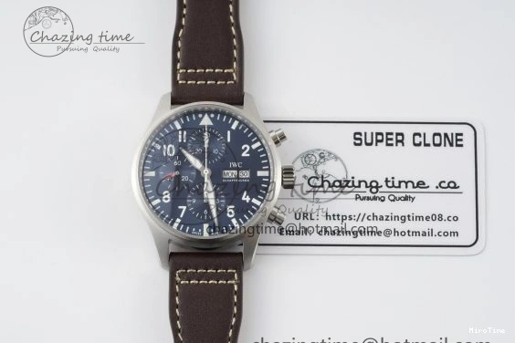 MIROTIME 0520 Pilot Chrono SS AZF 1:1 Best Edition Blue Dial on Brown Leather Strap A TimelessDesign 7060